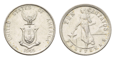 Филиппины 10 сентаво 1945 Администрация США KM 181 серебро 4679-625