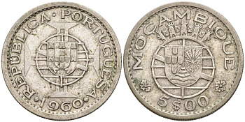 Португальский Мозамбик 5 эскудо 1960 KM 84 серебро 4571-932