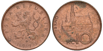 Чехия 10 крон 1993 кафедральный собор, город Брно KM 4 сталь плакированная медью 51-2421