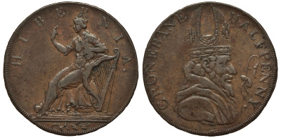 Ирландия 1/2 пенни ND токен, епископ медь 441-243