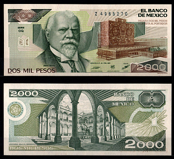 Мексика 2000 песо 1987 Pick 86 b бумага UNC (пресс) 7198-17-2-1