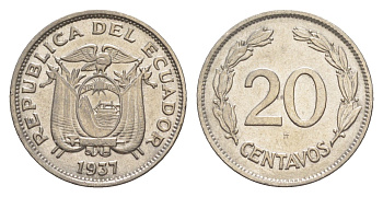 Эквадор 20 сентаво 1937 KM 77.1 никель 4640-1169