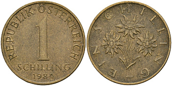 Австрия 1 шиллинг 1984 KM 2886 алюминиевая бронза 4135-234