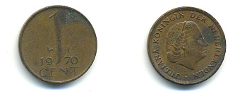 НИДЕРЛАНДЫ 1 ЦЕНТ 1970 ЮЛИАНА KM 180 бронза 4379-1333