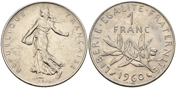 Франция 1 франк 1960 сеятель КМ 925.1 никель    4603-232