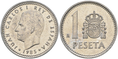 Испания 1 песета 1985 M, Хуан Карлос I (1975-2014) KM 821 алюминий 4401-611