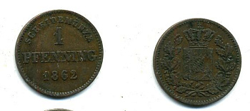 Бавария 1 пфенниг 1862 медь 62-2758
