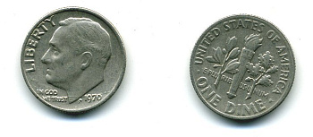 США 10 ЦЕНТОВ = 1 ДАЙМ 1970 РУЗВЕЛЬТ KM 195а медь плакированная медно-никелем 4364-352