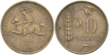 Литва 10 центов 1925 Республика (1918-1940) KM 73 алюминиевая бронза 106-1211