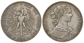 Франкфурт 1 талер 1859 KM 360, Thun 142 серебро 00-000-00