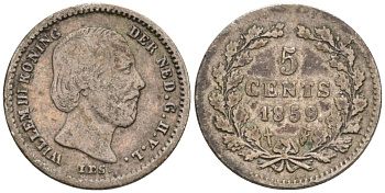 Нидерланды 5 центов 1859 Виллем III (1849-1890) KM 91 серебро 4576-824
