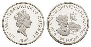 Гернси 1 фунт 1996 70 лет со дня рождения Королевы Елизаветы II KM 78 серебро PROOF 1521-1023