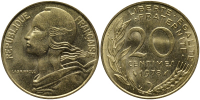 ФРАНЦИЯ 20 САНТИМОВ 1978 KM 930 медь алюминий никель 98-342