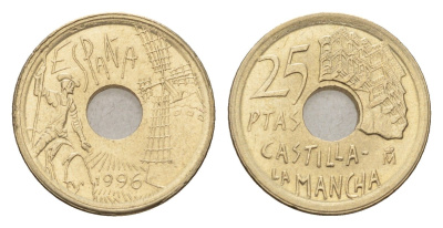 Испания 25 песет 1996 Кастилия - Ла-Манча KM 962 алюминиевая бронза UNC 116-766
