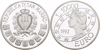 Сан-Марино 10000 лир 1998 Европа в новом тысячелетии, миллениум KM 387 серебро PROOF 1068-3-13