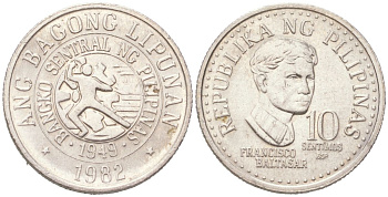 Филиппины 10 сентимо 1982 KM 226 медно-никель UNC 4614-524