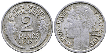 Франция 2 франка 1948 KM 886а.1 алюминий 81-114