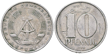 ГДР 10 пфеннигов 1968 A KM 10 алюминий 201-839