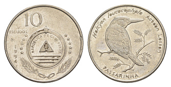 Кабо-Верде 10 эскудо 1994 Птицы - Сероголовая альциона (halcyon leucocephala) KM 29 сталь плакированная никелем 4643-637