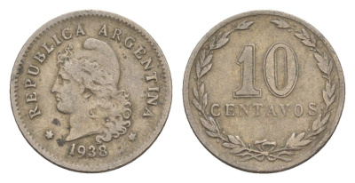 Аргентина 10 сентаво 1938 KM 35 медно-никель 4655-1012