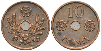 Финляндия 10 пенни 1943 KM 33 медь 4174-845