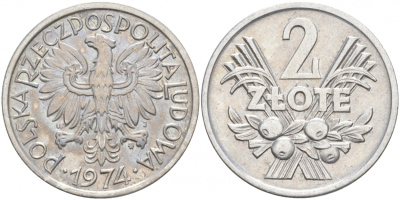 Польша 2 злотых 1974 MW KM 46, Parchimowicz 216h алюминий 69-326