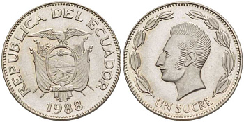 ЭКВАДОР 1 СУКРЕ 1988 АНТОНИО ХОСЕ де СУКРЕ KM 89 сталь плакированная никелем 105-813
