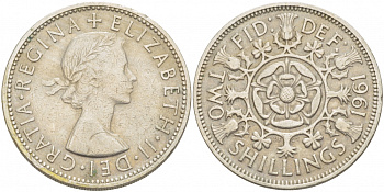 Великобритания 2 шиллинга (флорин) 1961 Елизавета II (1952-2022) KM 906, Spink 4146 медно-никель 215-226