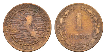 Нидерланды 1 цент 1883 Виллем III (1849-1890) KM 107 бронза 66-724