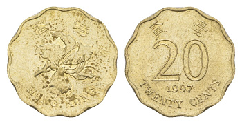 Гонконг 20 центов 1997 KM 67 никель латунь UNC 4632-265