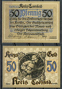 Германия, Косфельд 50 пфеннигов 1918 нотгельд, без номера Tieste 1185.05.02 бумага UNC (пресс) 444-78-3-2