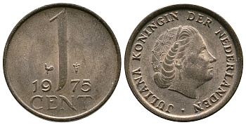 НИДЕРЛАНДЫ 1 ЦЕНТ 1975 ЮЛИАНА KM 180 бронза 75-1632