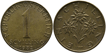 АВСТРИЯ 1 ШИЛЛИНГ 1982 KM 2886 алюминиевая бронза 33-512