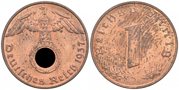 ГЕРМАНИЯ 1 РЕЙХСПФЕННИГ 1937 D J 361, KM 89 бронза aUNC 73-235