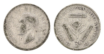 ЮАР 3 пенса 1943 Георг VI (1936-1952) KM 26 серебро 4549-253