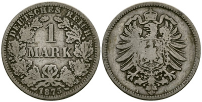 Германия 1 марка 1875 A KM 7 серебро 4172-346