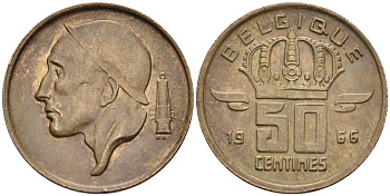 БЕЛЬГИЯ 50 САНТИМОВ 1966 BELGIQUE KM 148.1 бронза 4528-933
