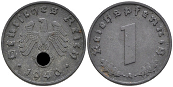 ГЕРМАНИЯ 1 РЕЙХСПФЕННИГ 1940 А KM 97, J. 369 цинк 188-925