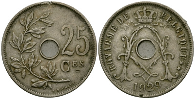 Бельгия 25 сантимов 1929 Belgique KM 68 медно-никель 4165-616