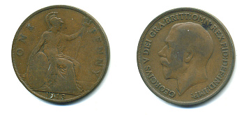 Великобритания 1 пенни 1913 Георг V (1910-1936) KM 810, Spink 4051 бронза 4383-711