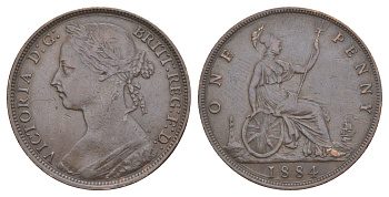 Великобритания 1 пенни 1884 Виктория (1837-1901) KM 755, Spink 3954 медь 1516-1032