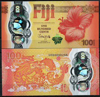 Фиджи 100 центов ND (2022) цветок гибискуса, год дракона Pick 124  пластик  UNC (пресс) 449-103-2
