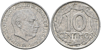 Испания 10 сентимо 1959 Франсиско Франко (1939-1975) KM 790 алюминий 4602-1217
