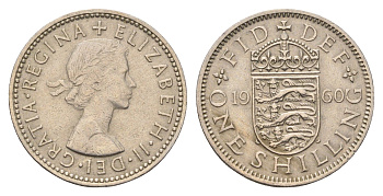 Великобритания 1 шиллинг 1960 Елизавета II (1952-2022), Английский герб KM 904, Spink 4147 медно-никель 4699-513