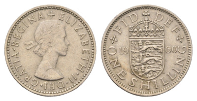 Великобритания 1 шиллинг 1960 Елизавета II (1952-2022), Английский герб KM 904, Spink 4147 медно-никель 4699-513