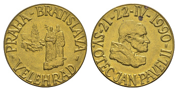 Чехословакия медаль 1990 Иоанн Павел II, вес 27 мм, вес 7,6 гр желтый металл UNC 1528-1122