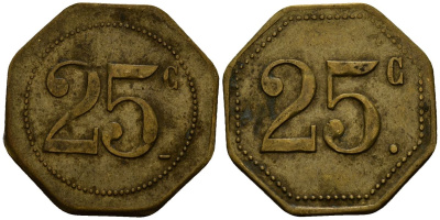 Франция 25 сантимов XIX-XX век ресторанный жетон латунь 4166-511