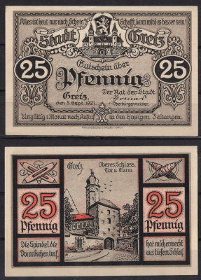 Германия, Грайц 25 пфеннигов 1921 DeNG 2 471.1a-1/4 бумага 7555-46-1-1