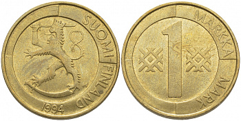 ФИНЛЯНДИЯ 1 МАРКА 1994 M KM 76 алюминиевая бронза 4448-346
