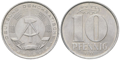 ГДР 10 пфеннигов 1971 A KM 10 алюминий aUNC 201-1014